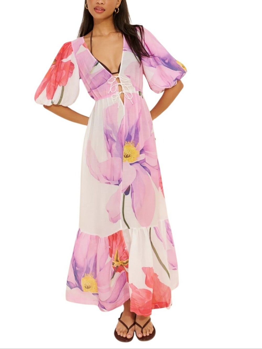 Aureta Anthropologie Floral Maxi Dress Swim Cover Up Size Small